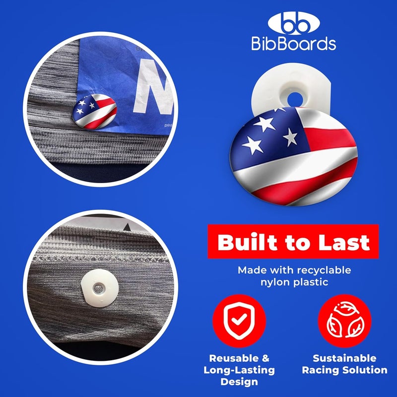 BibBoards مشابك سباق bibSNAPS - مشابك أمان - تأمين رقم السباق، الماراثون، ركوب الدراجات والفعاليات، غير مغناطيسية، سهلة الاستخدام، ناعمة وقابلة لإعادة الاستخدام - بديل للدبابيس والمغناطيس - علم الولايات المتحدة (4 قطع) - Image 5